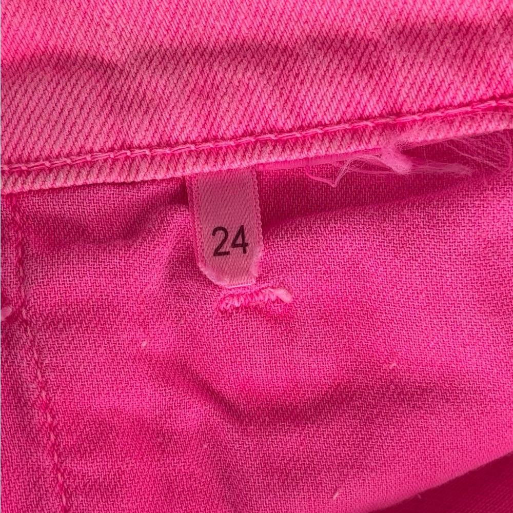 L'Agence Clark Distressed Denim High Rise Shorts in Shocking Pink, 24" Waist - Picture 7 of 9